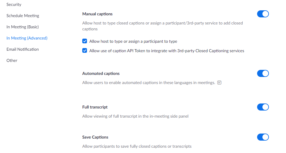 zoom captioning settings as of May 2022