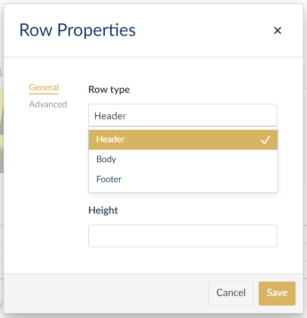 Canvas table row properties