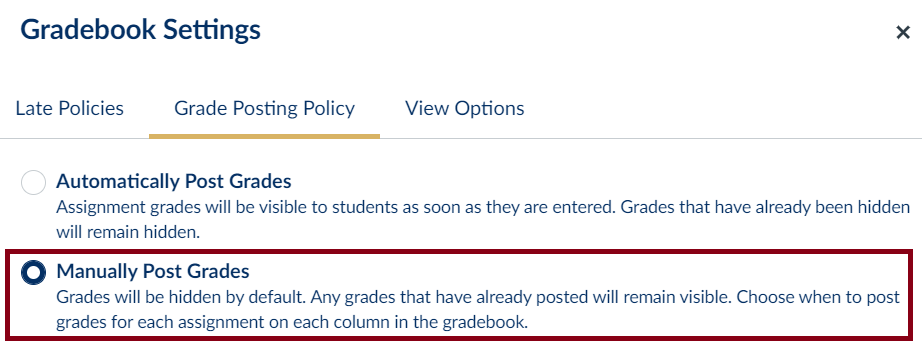 canvas gradebook settings grade posting policy tab