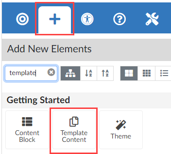 DesignPLUS Sidebar with template content tool highlighted