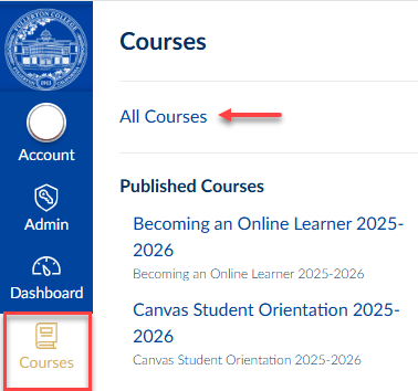 all courses option in Canvas global navigation